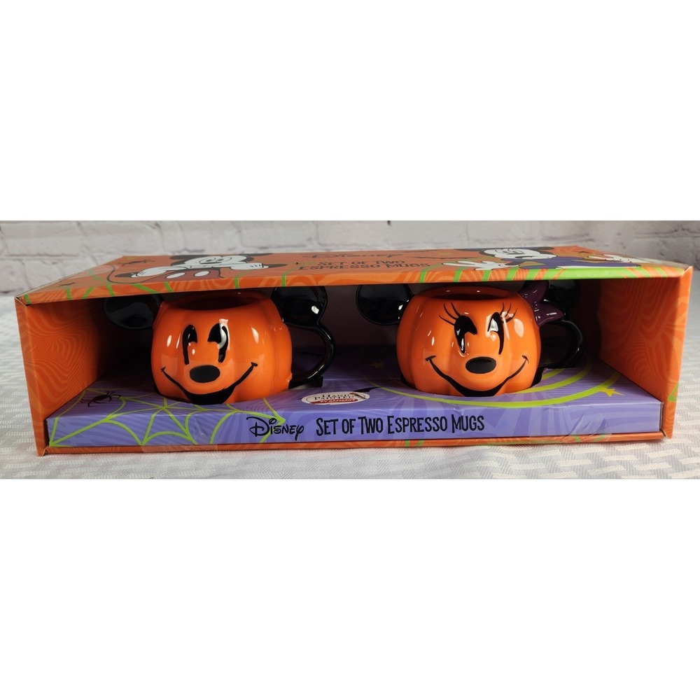 Disney Mickey Mouse Pumpkin Espresso Mug Set of 2 Halloween Ceramic Cups NIB‎